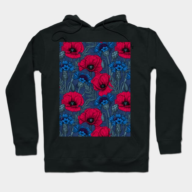 Red poppies and blue cornflowers on blue Hoodie by katerinamk